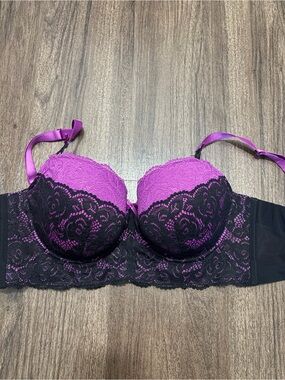 Deesse Lingerie Purple and Black Lace Underwire Bustier Bra